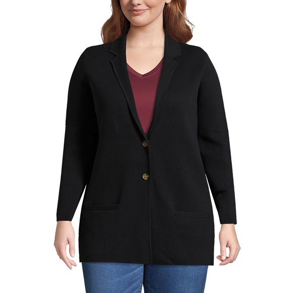 Lands' End Sweaters - Lands' End Women's Plus Size Fine‎ Gauge Cotton Button Front Blazer Sweater 2X